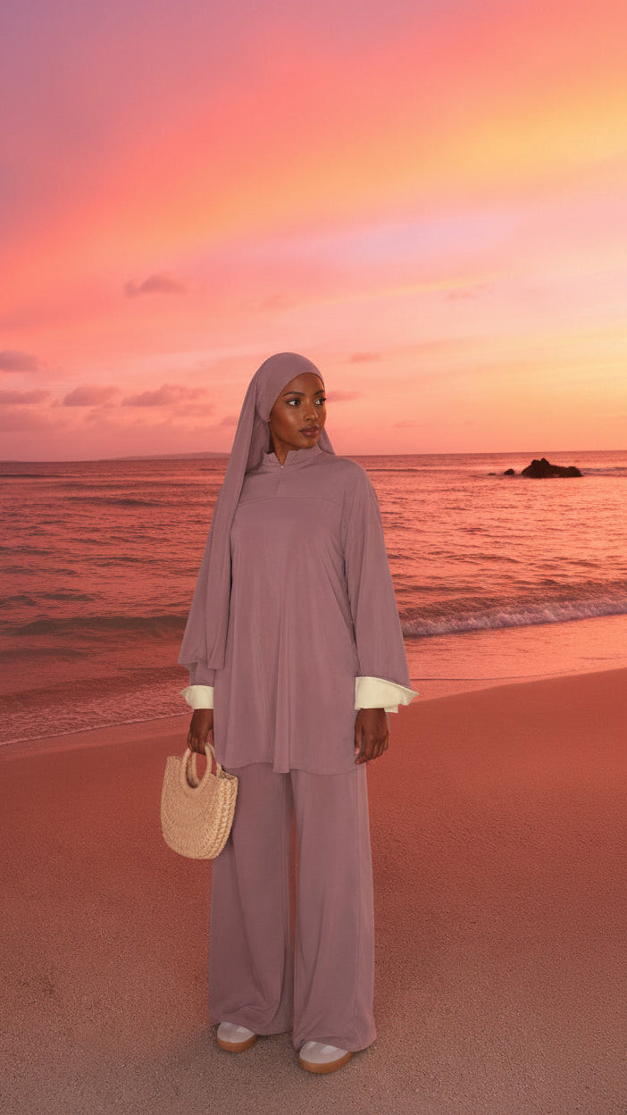 Burkini 3 pièces rose et jaune
