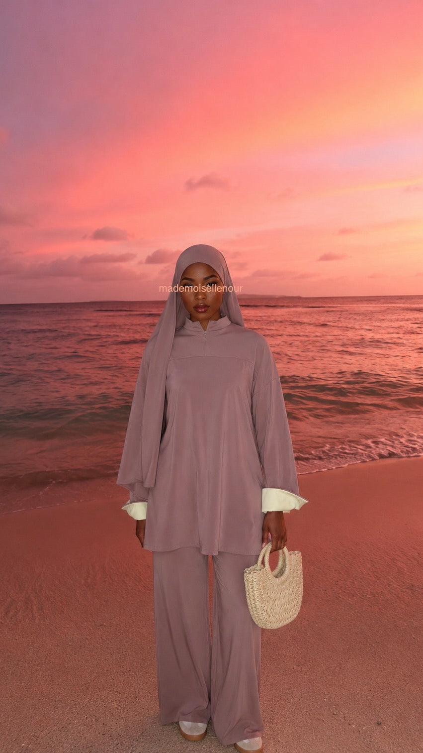 Burkini 3 pièces rose et jaune