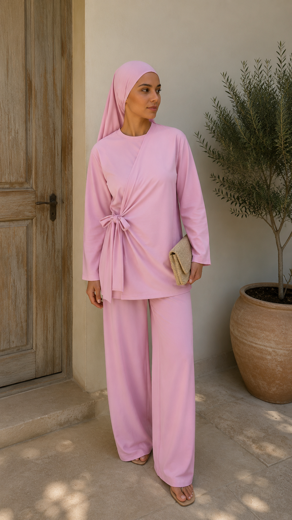 Précommande Burkini 3 pièces à noeud rose