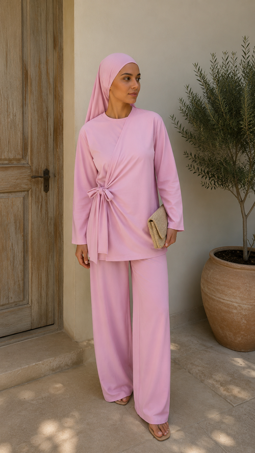 Burkini 3 pièces à noeud rose