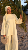 Burkini 3 pièces avec zip et cagoule jaune pale