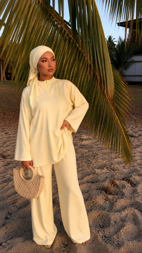 Burkini 3 pièces avec zip et cagoule jaune pale