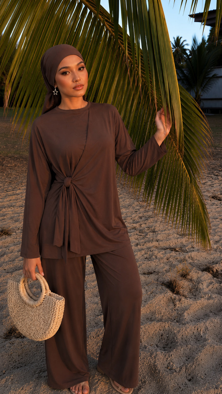 Burkini 3 pièces à noeud marron